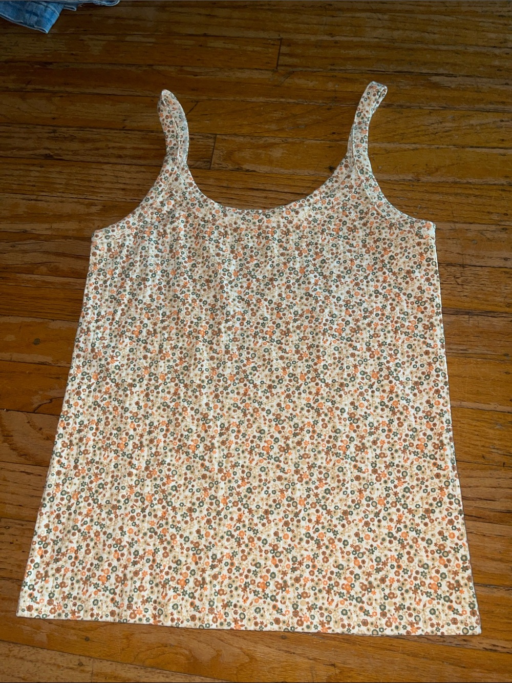 Aerie Floral Scoop Neck Tank Top in Cream and Orange